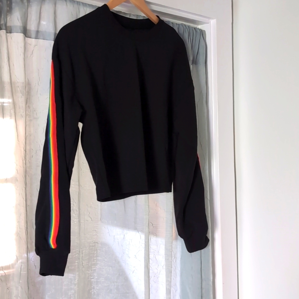 Black Long Sleeve Top with Rainbow Stripes